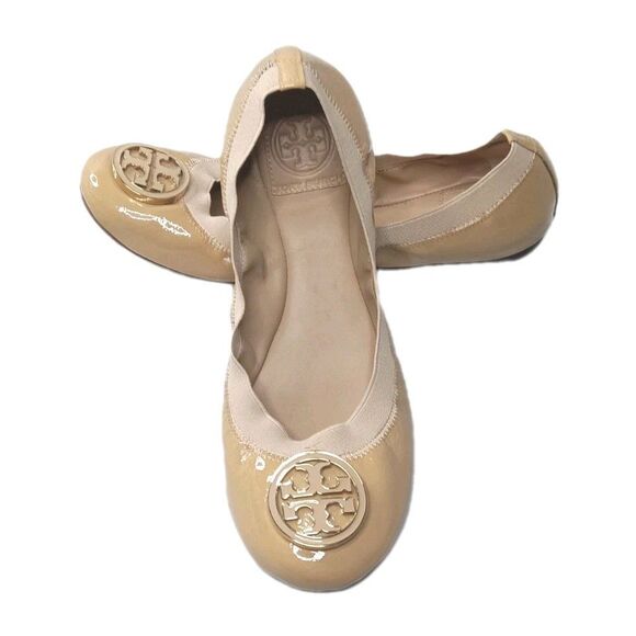 Tory Burch Caroline Ballet Flats Size 8 Patent Leather Brown - Picture 1 of 10